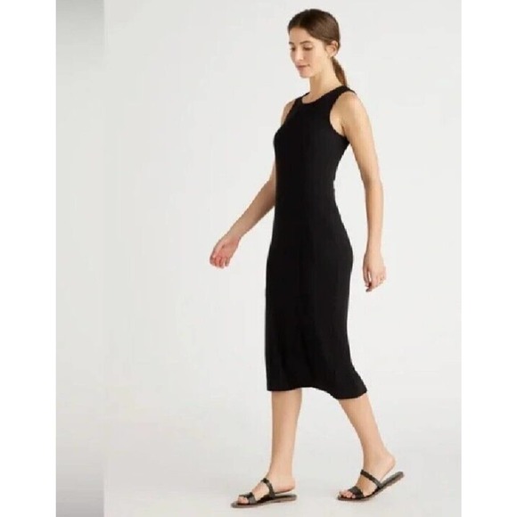 Quince Women’s Black Tencel Rib Knit Midi Dress sz S NWT Sleeveless Mid-Length - Picture 3 of 5